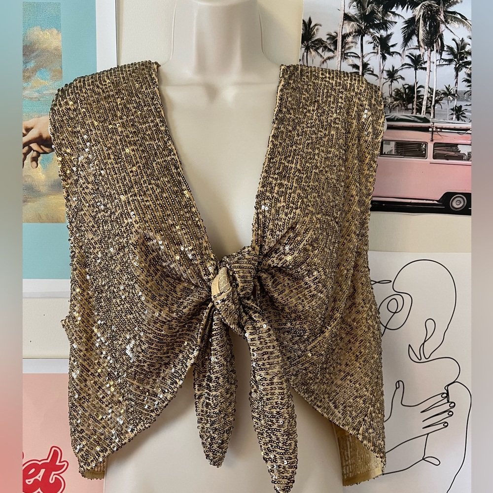 We The Free Gold Sequin Top